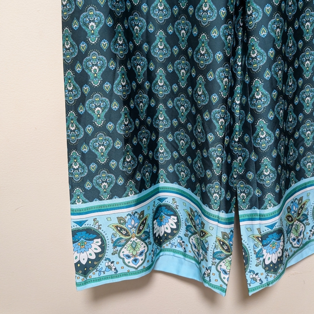LOFT Paisley Print Midi Skirt Blue Green Elastic Waist Size S - Picture 6 of 10